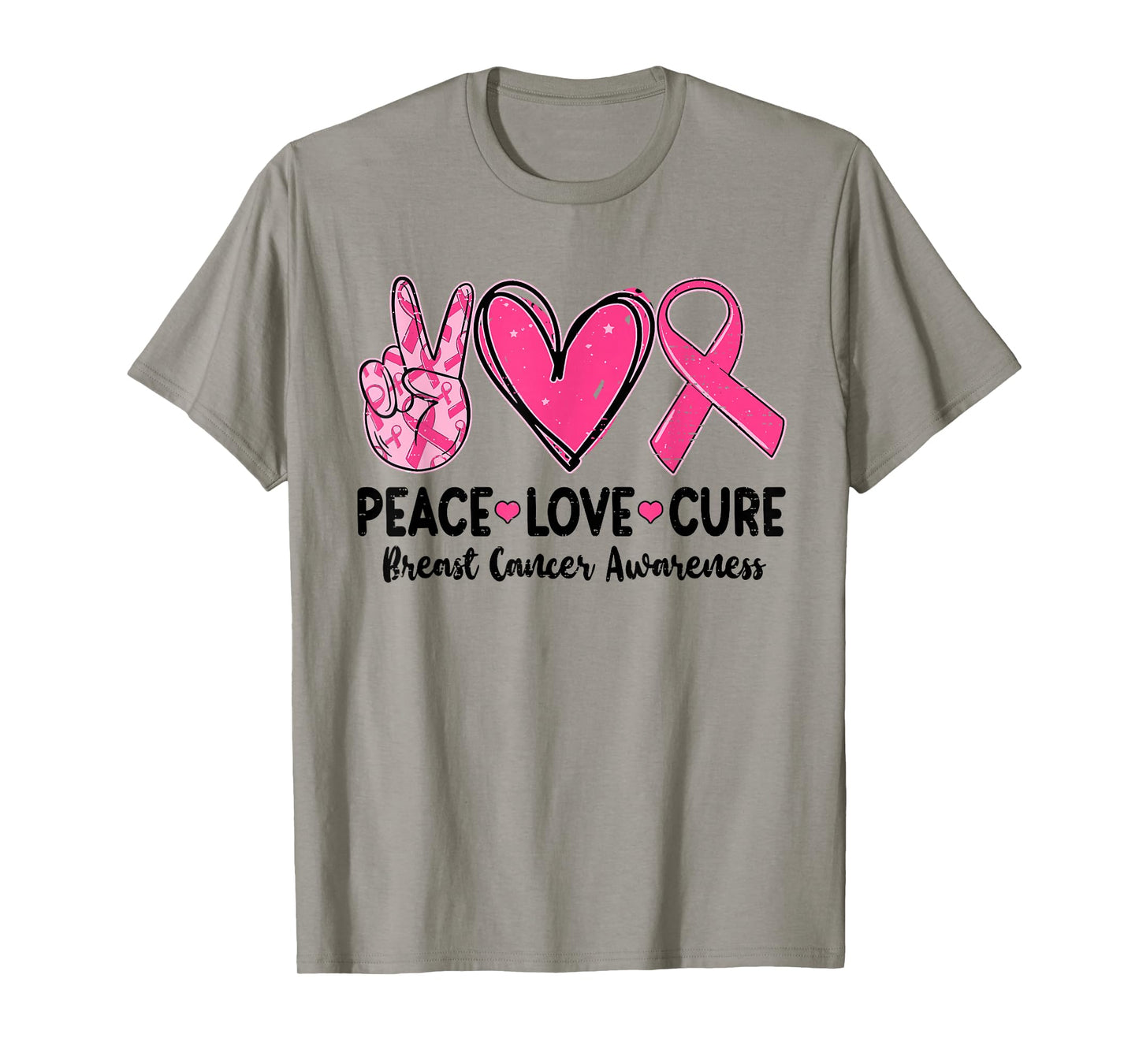 Peace Love Cure Breast Cancer Awareness Pink Ribbon Support T-Shirt