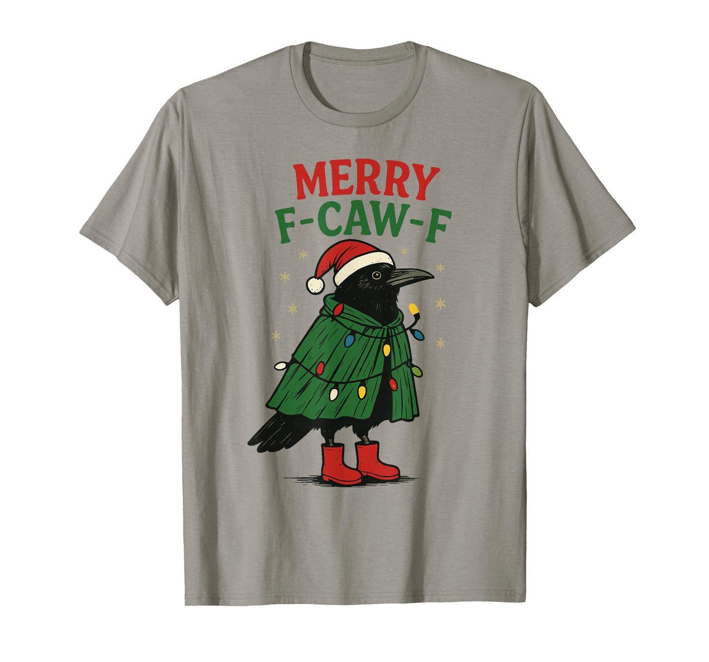 Merry F-Caw-F Raven Funny Meme Black Crow Christmas Humor T-Shirt