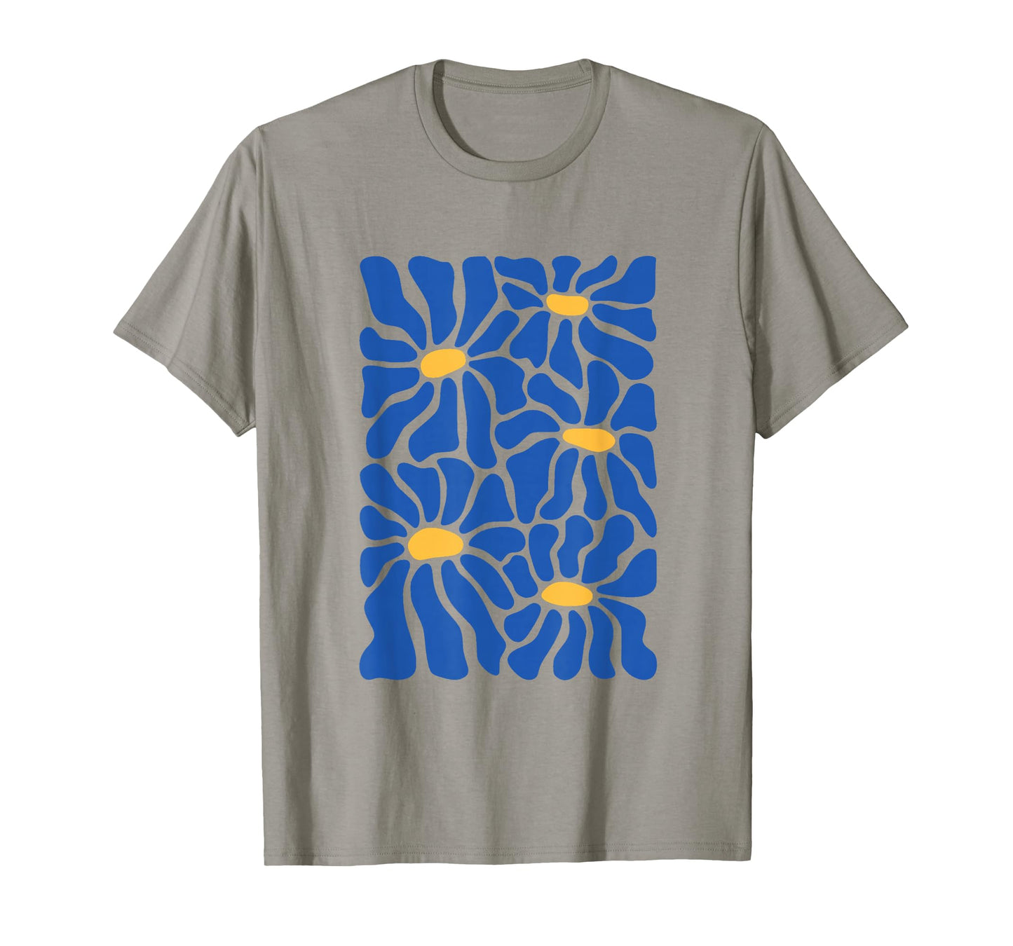Vintage Blue and Yellow Abstract Floral Art T-Shirt