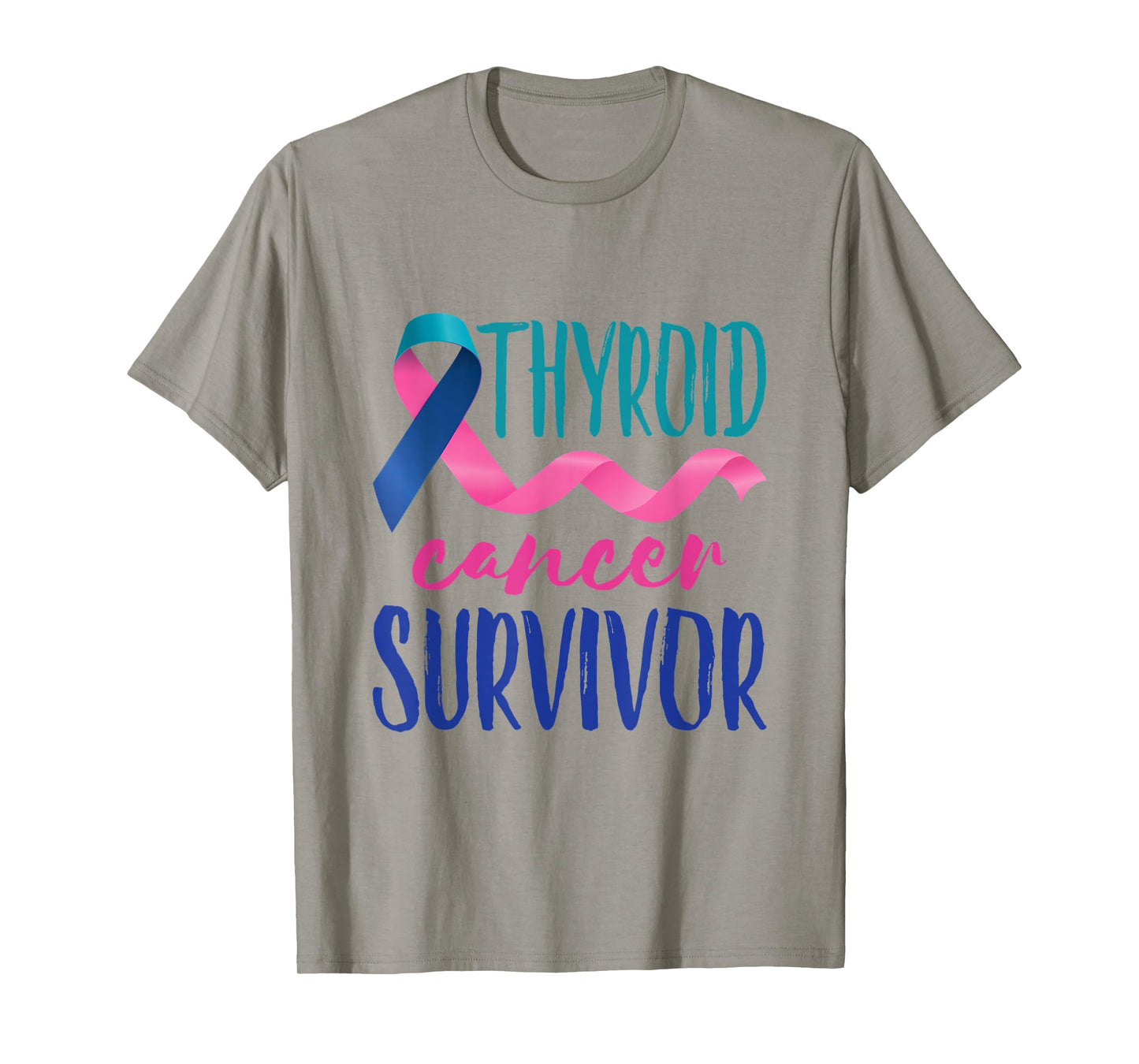 Thyroid Cancer Survivor Awareness Ribbon Teal Blue Pink T-Shirt