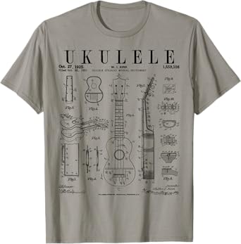 Ukulele Musical Instrument Uke Vintage Patent Drawing Print T-Shirt
