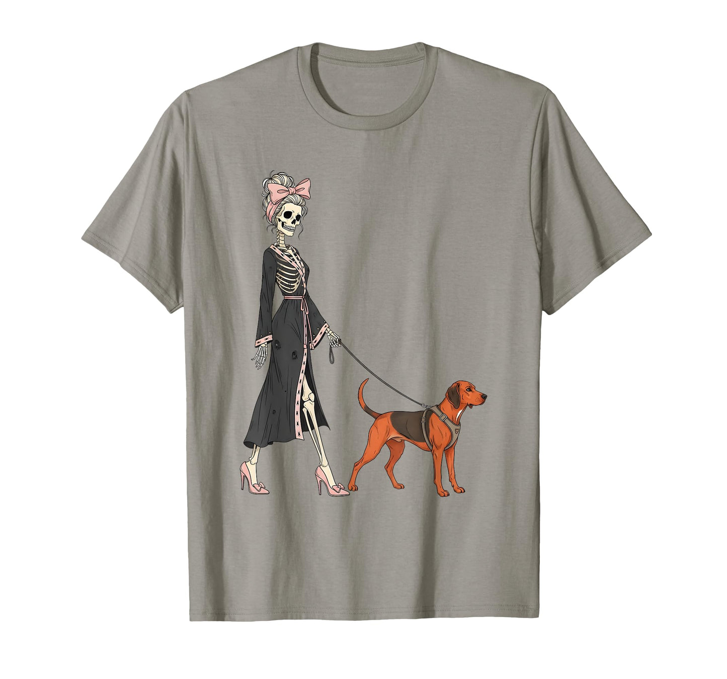 Skeleton Redbone Coonhound Dog Walking Halloween Women T-Shirt