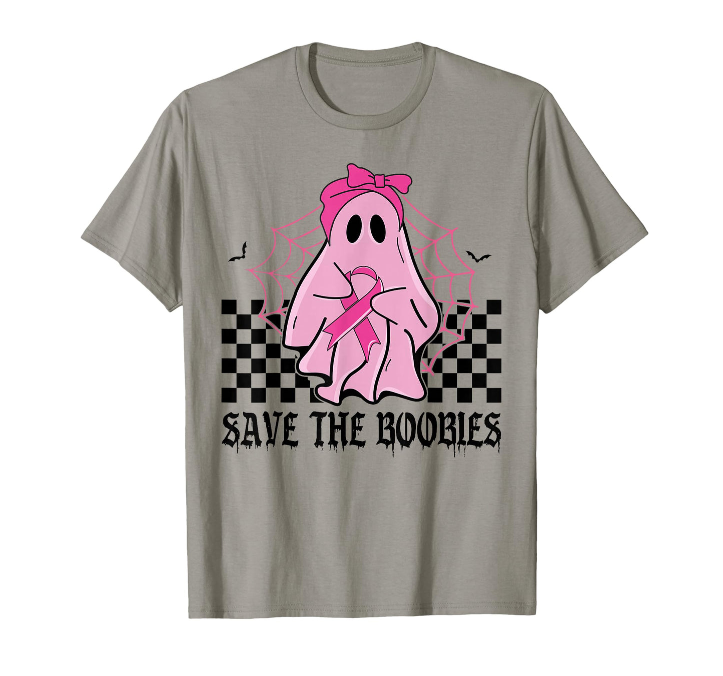 Save The Boobies Funny Breast Cancer Ribbon Halloween Ghost T-Shirt