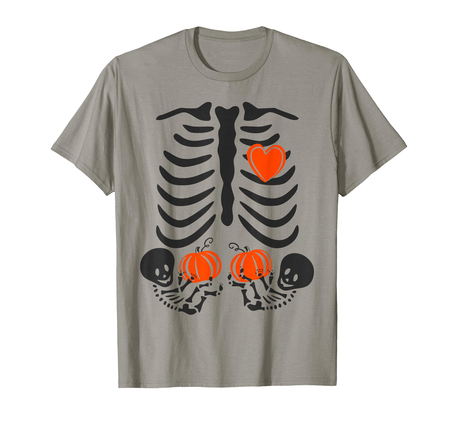 Womens Halloween Pregnancy Twins Costumes Pregnant Skeleton T-Shirt