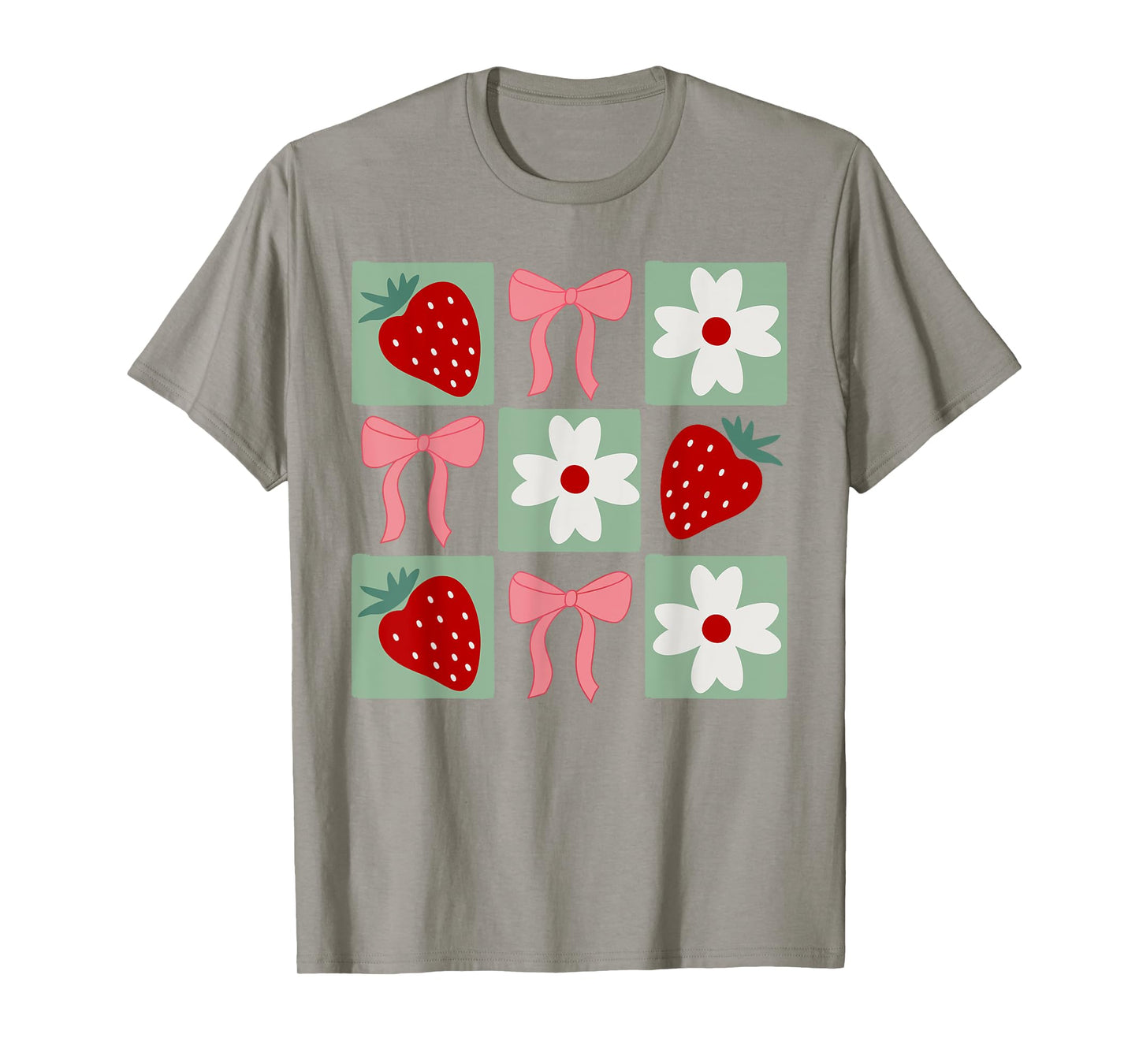 Checkered Strawberry Coquette Bow Festival Girls Women T-Shirt