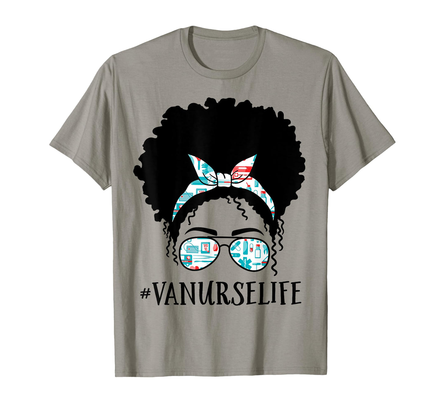 Va Nurse Black Afro Messy Bun Crew African American Women T-Shirt