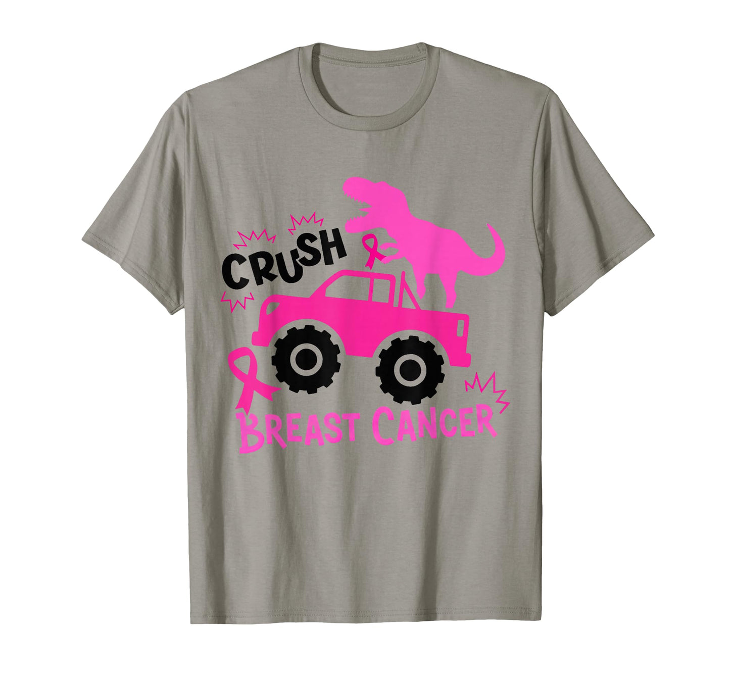 Crush Breast Cancer Dinosaur T Rex Monster Truck Boys Kids T-Shirt