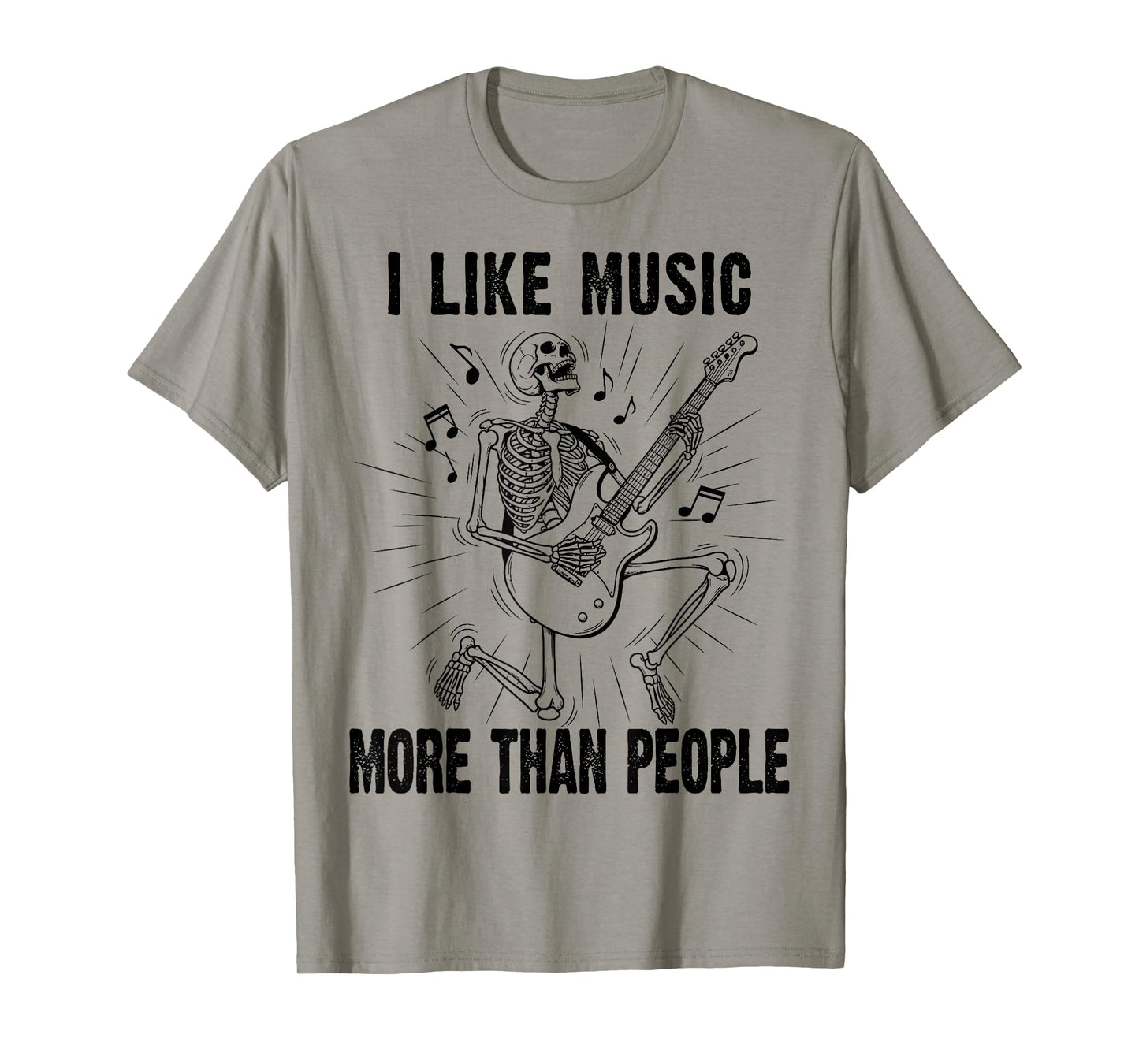 I Like Music More Than People Skeleton Guitar Funny Graphic T-Shirt