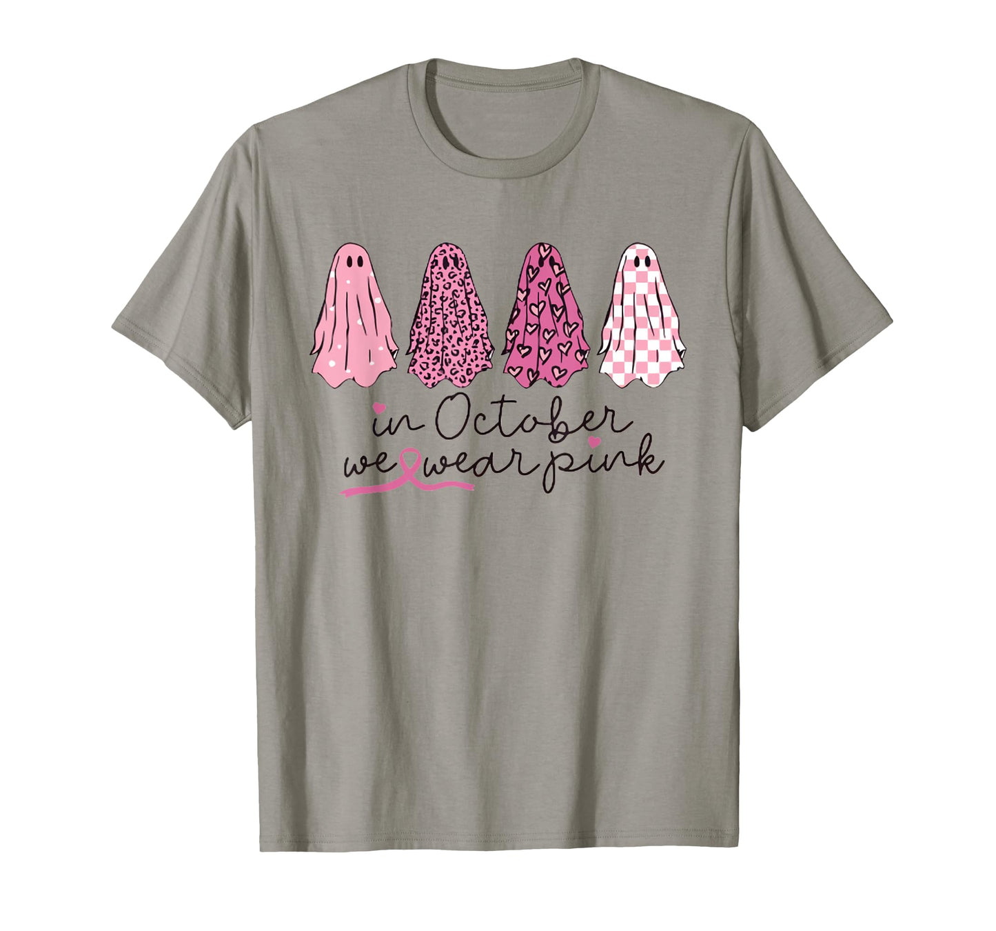 Women In October We Wear Pink Wizard Ghosts Breast Cancer T-Shirt