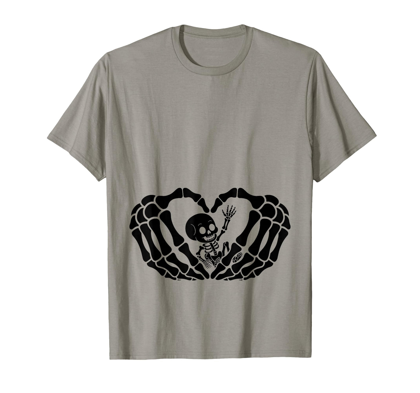 Cute Baby Skeleton in Heart Hands Halloween Pregnancy Womens T-Shirt
