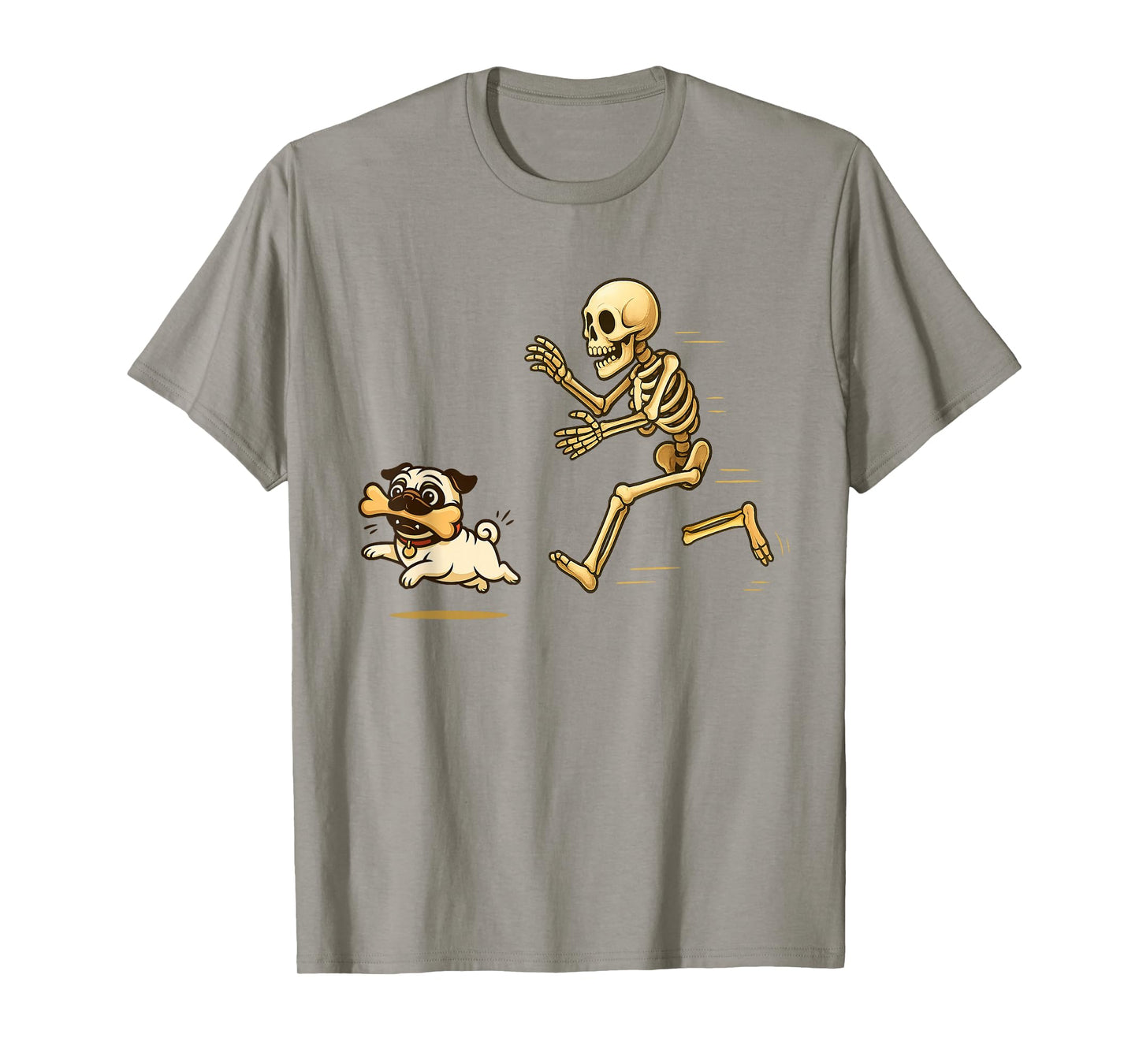 Funny Pug Dog Halloween Steal Bone Skeleton Chase Spooky Pug T-Shirt