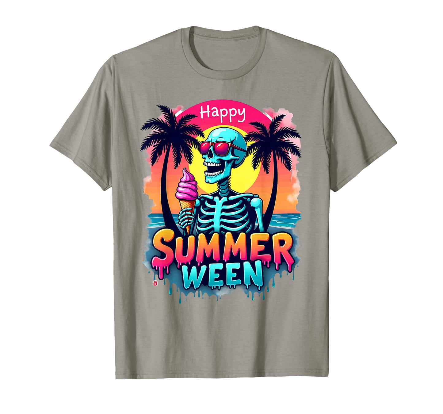 Summer Vacation Tropical Beach Skeleton Happy Summerween T-Shirt