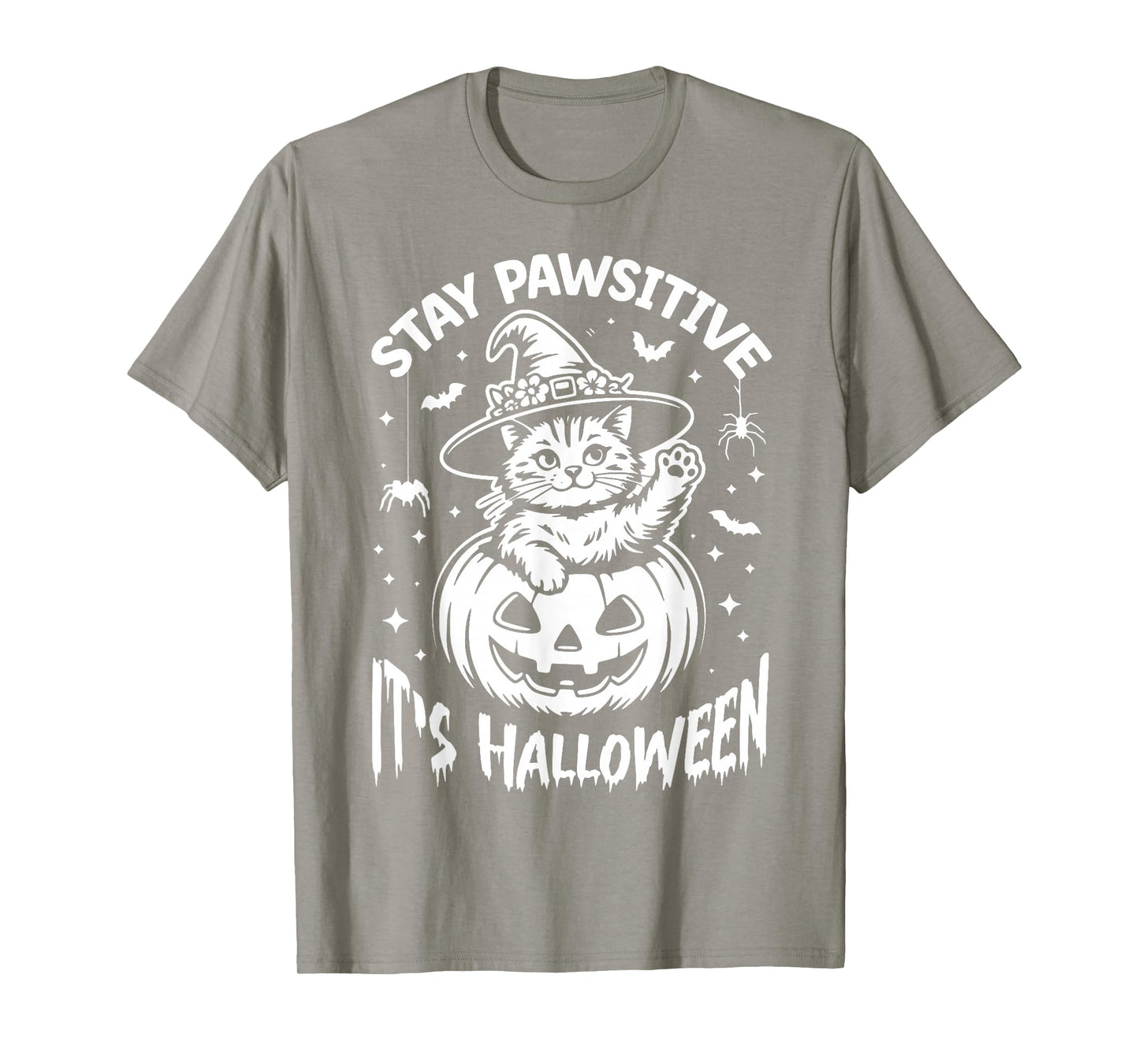 Stay Pawsitive, itβs Halloween Cute Black Cat Witch Pumpkin T-Shirt