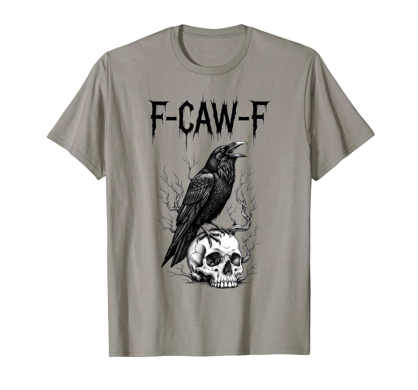 F-Caw-F Black Crow on Skull Pun Funny Bird Cawing Halloween T-Shirt