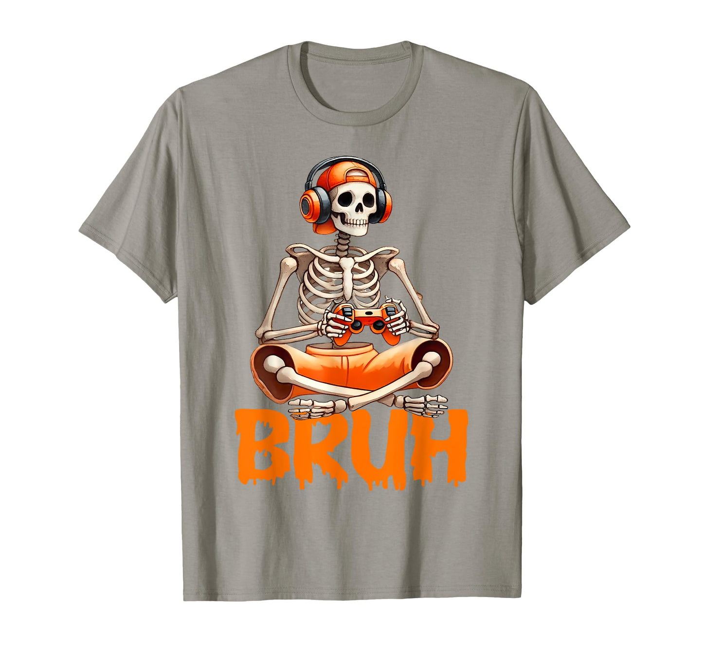 Bruh Halloween Boys Kids Gamer Mens Skeleton Video Gaming T-Shirt