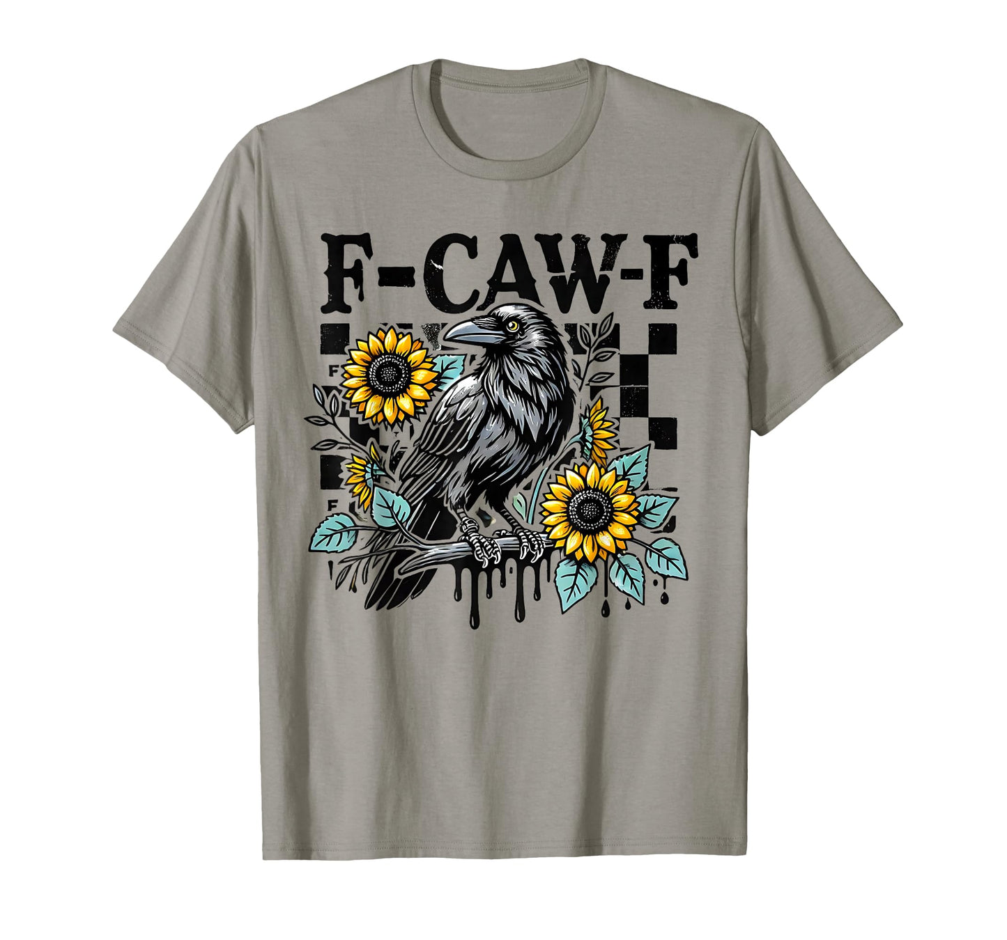 F-Caw-F Bird Floral Funny Humor Sunflowers Falcon Checkered T-Shirt