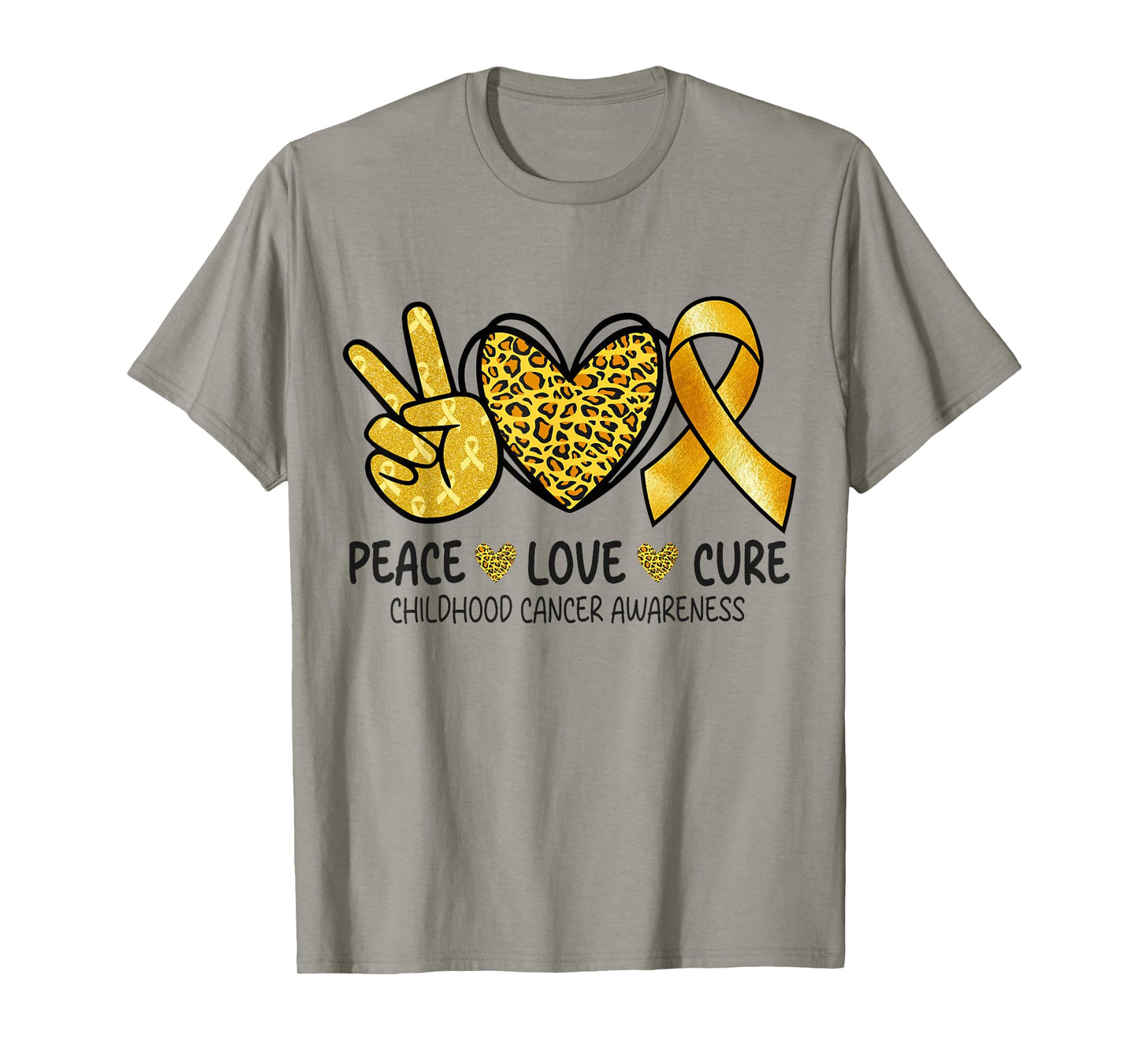 Peace Love Cure Childhood Cancer Awareness Gold Ribbon T-Shirt