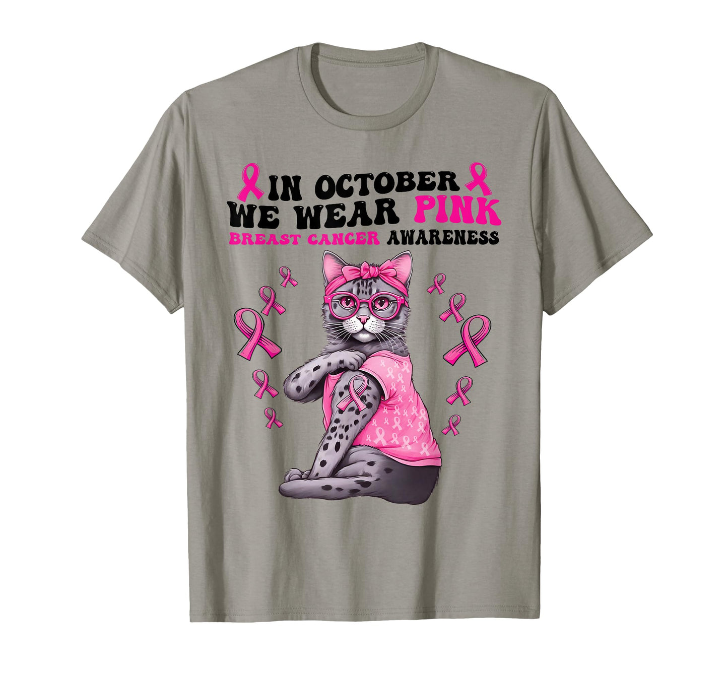 In October We Wear Pink Cute Cat Breast Cancer Awareness T-Shirt