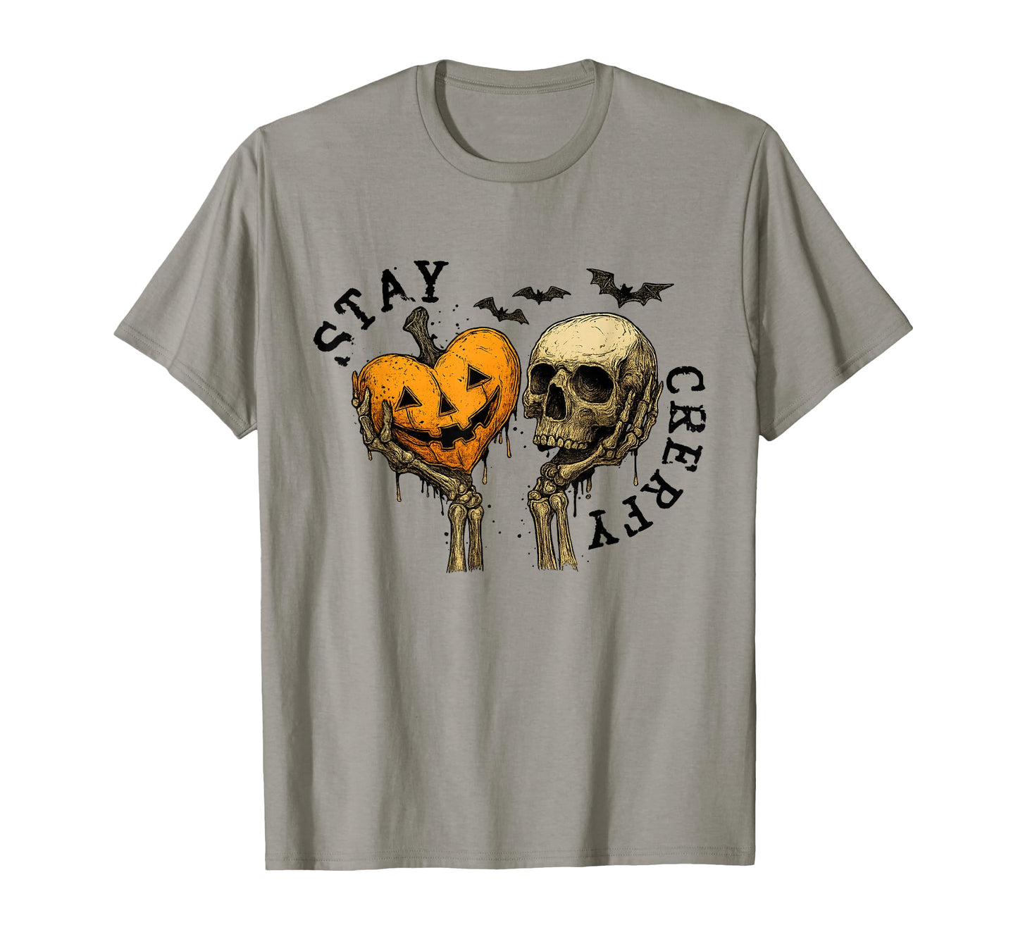 Funny Horror Stay Creepy Skeleton Hearts Pumpkin Halloween T-Shirt
