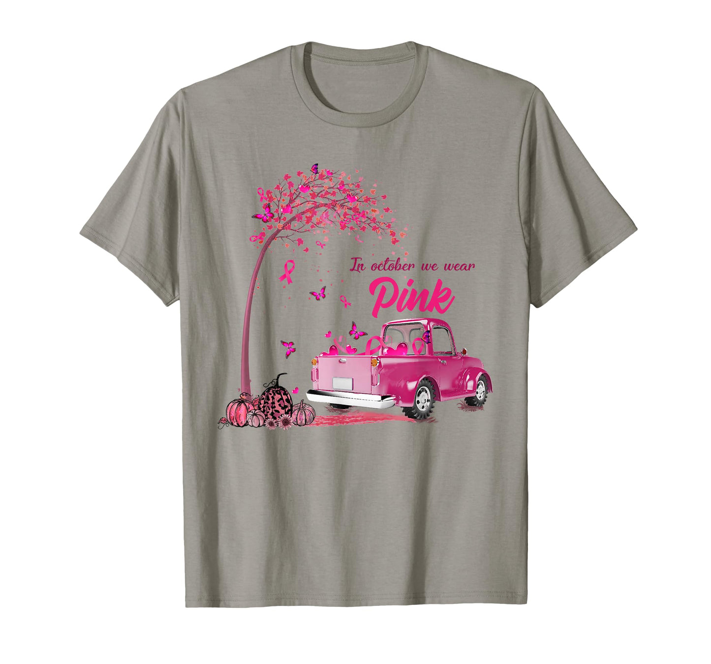 In October We Wear Pink Truck Breast Cancer Awareness Gifts T-Shirt