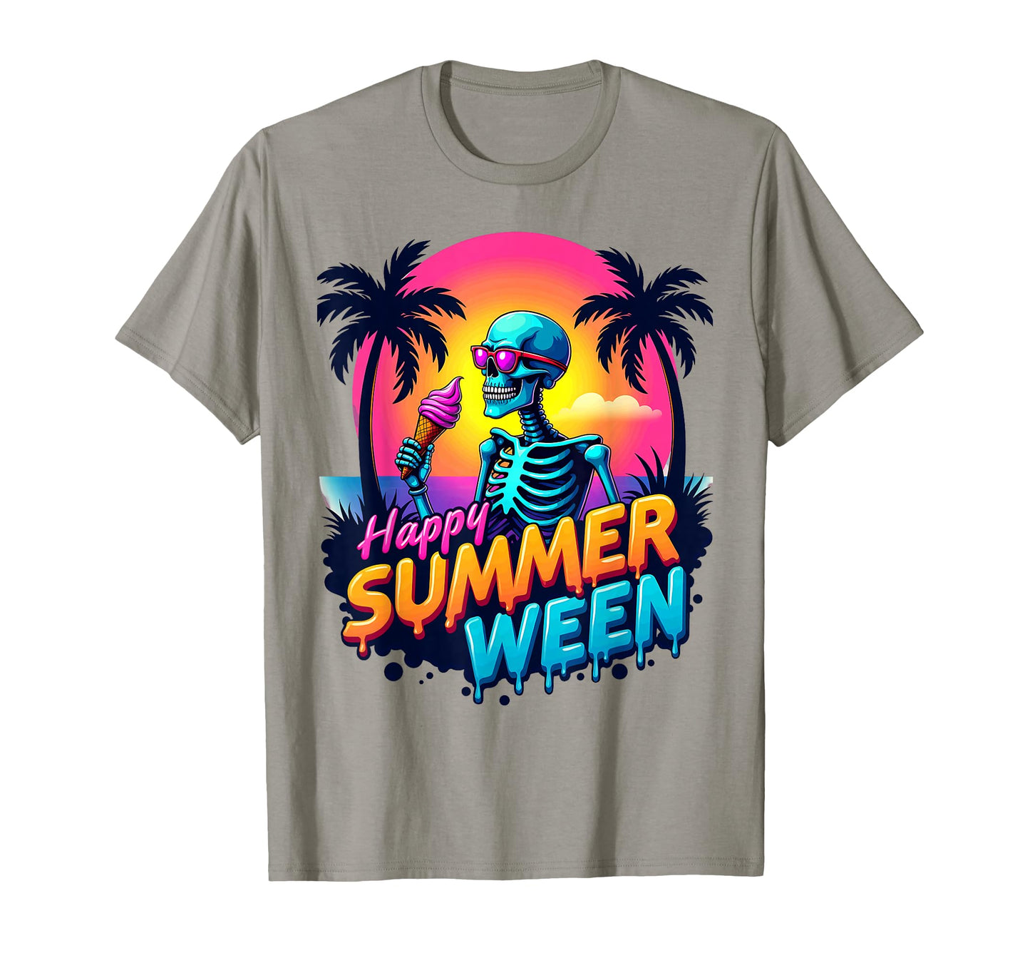 Summer Vacation Tropical Beach Skeleton Happy Summerween T-Shirt