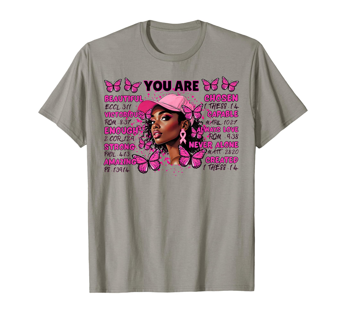 African American Women Breast Cancer Awareness Butterflies T-Shirt