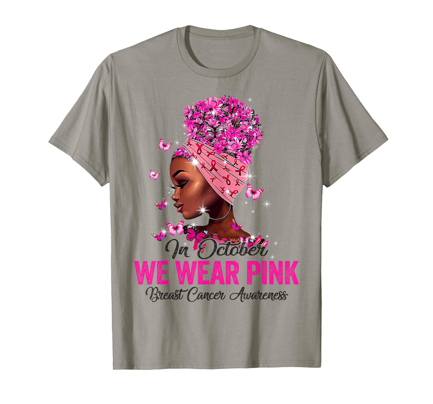 in October We Wear Pink Black Women Breast Cancer Awareness T-Shirt
