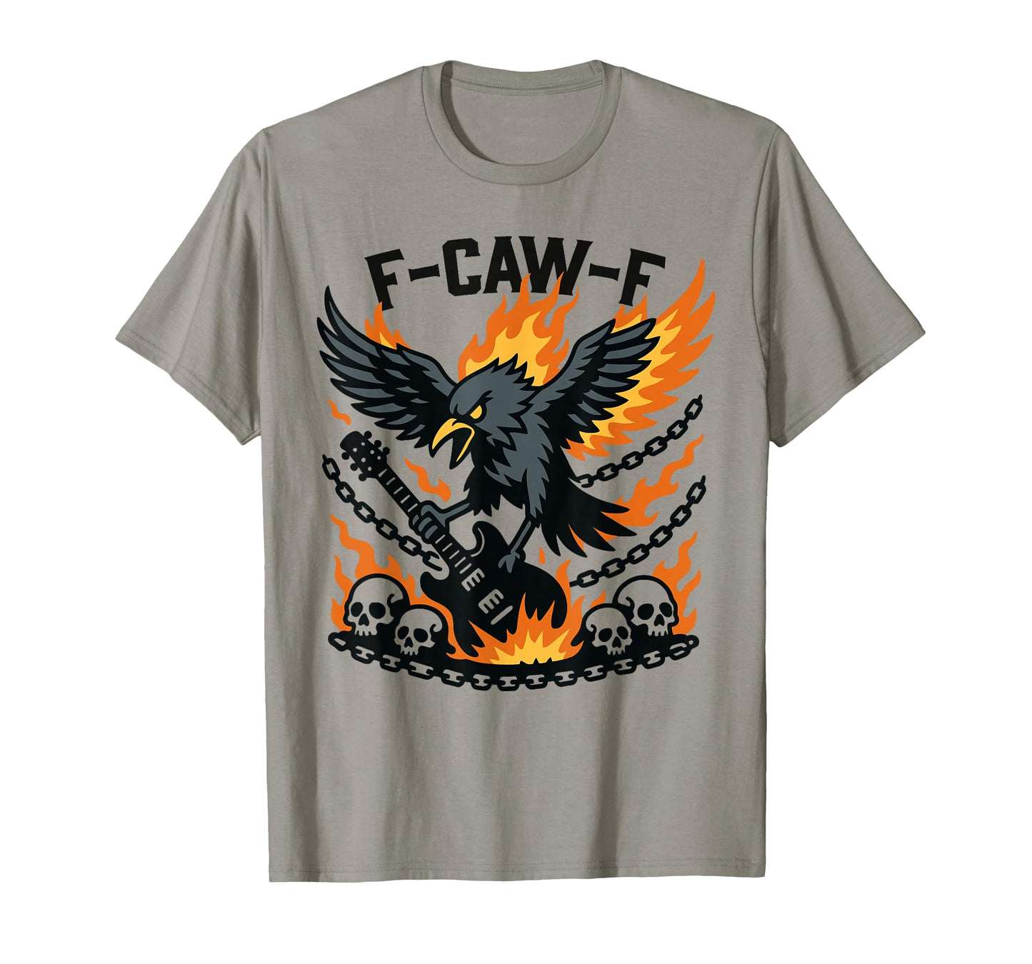 F-Caw-F Crow Fire Flames Guitar Skulls T-Shirt