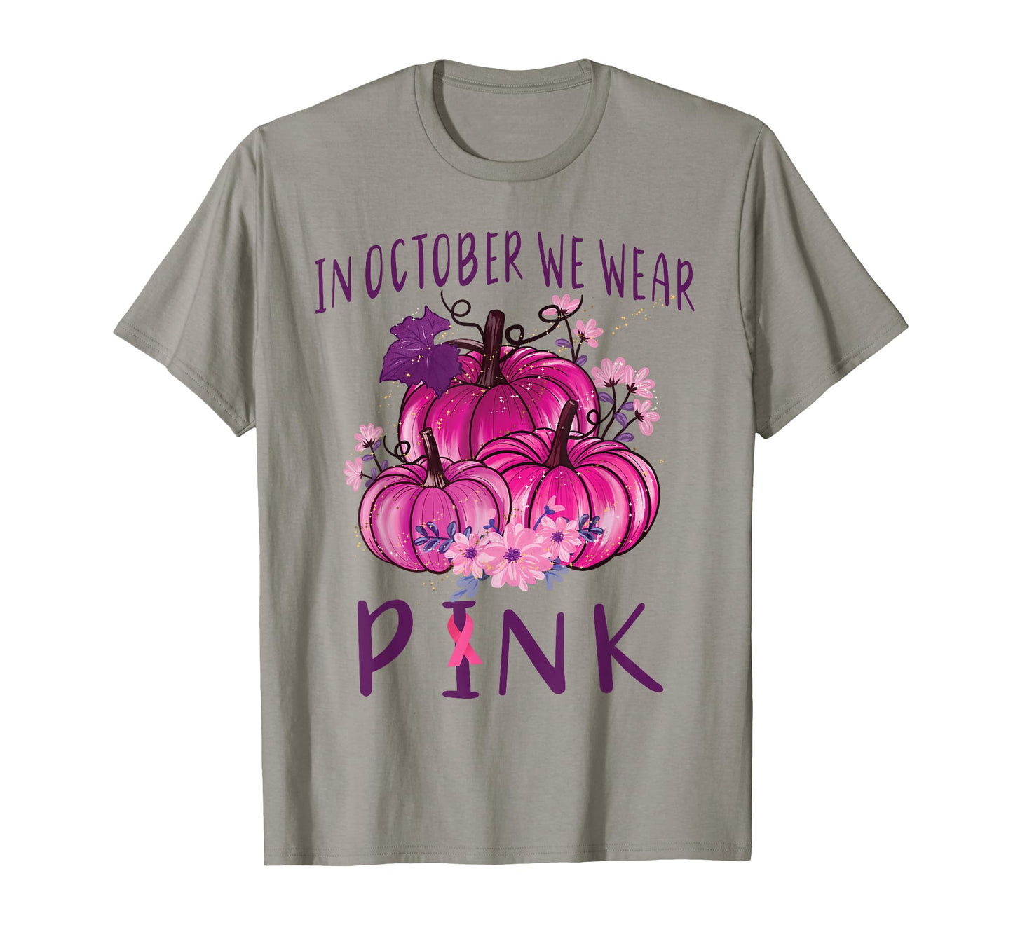In October We Wear Pink Pumpkins Halloween Breast Cancer T-Shirt