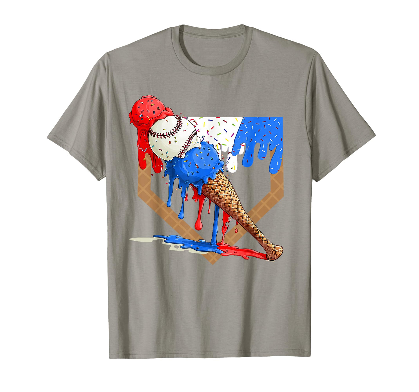 4th of July Red White and Blue Baseball Ice Cream Drip Boys T-Shirt