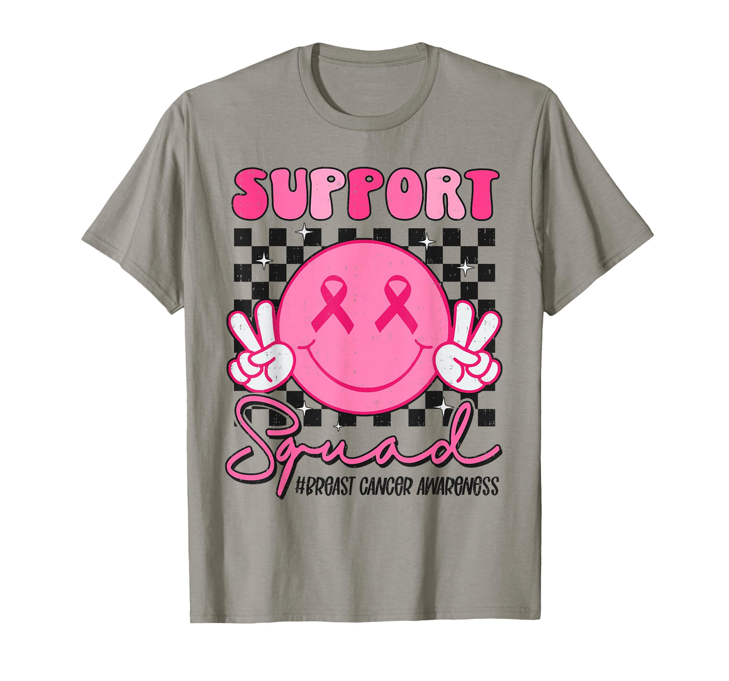 Support Squad Smile Face Breast Cancer Awareness Pink Ribbon T-Shirt