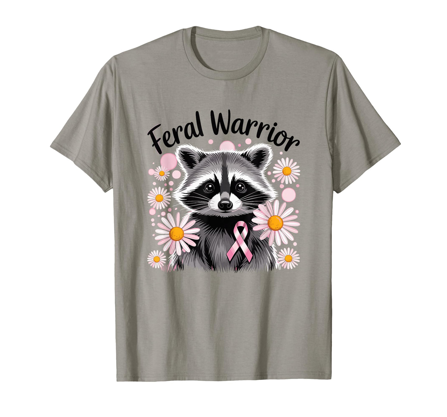 Feral Warrior Raccoon Pink Ribbon Breast Cancer Awareness T-Shirt