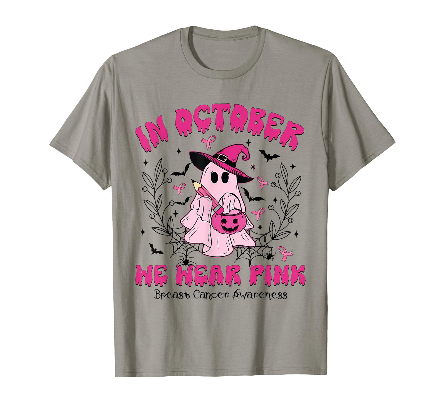 Teacher Boo Ghost In October We Wear Pink Breast Cancer T-Shirt