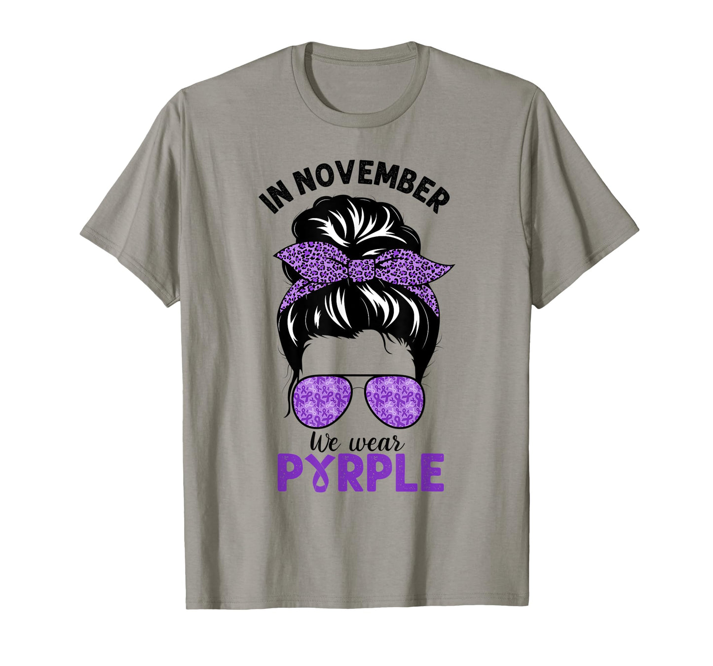 In November We Wear Purple Pancreatic Cancer Messy Bun T-Shirt
