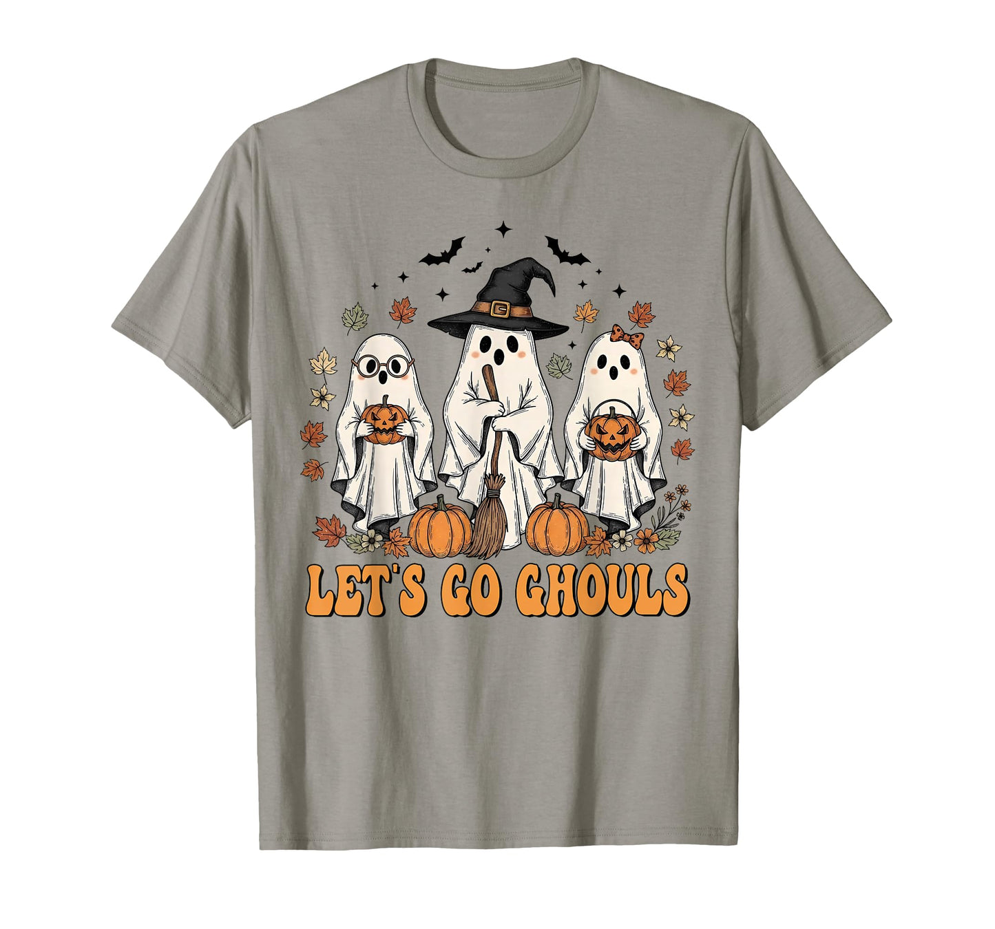 Halloween Lets Go Ghouls Ghost Retro Costume Women Girl Kids T-Shirt