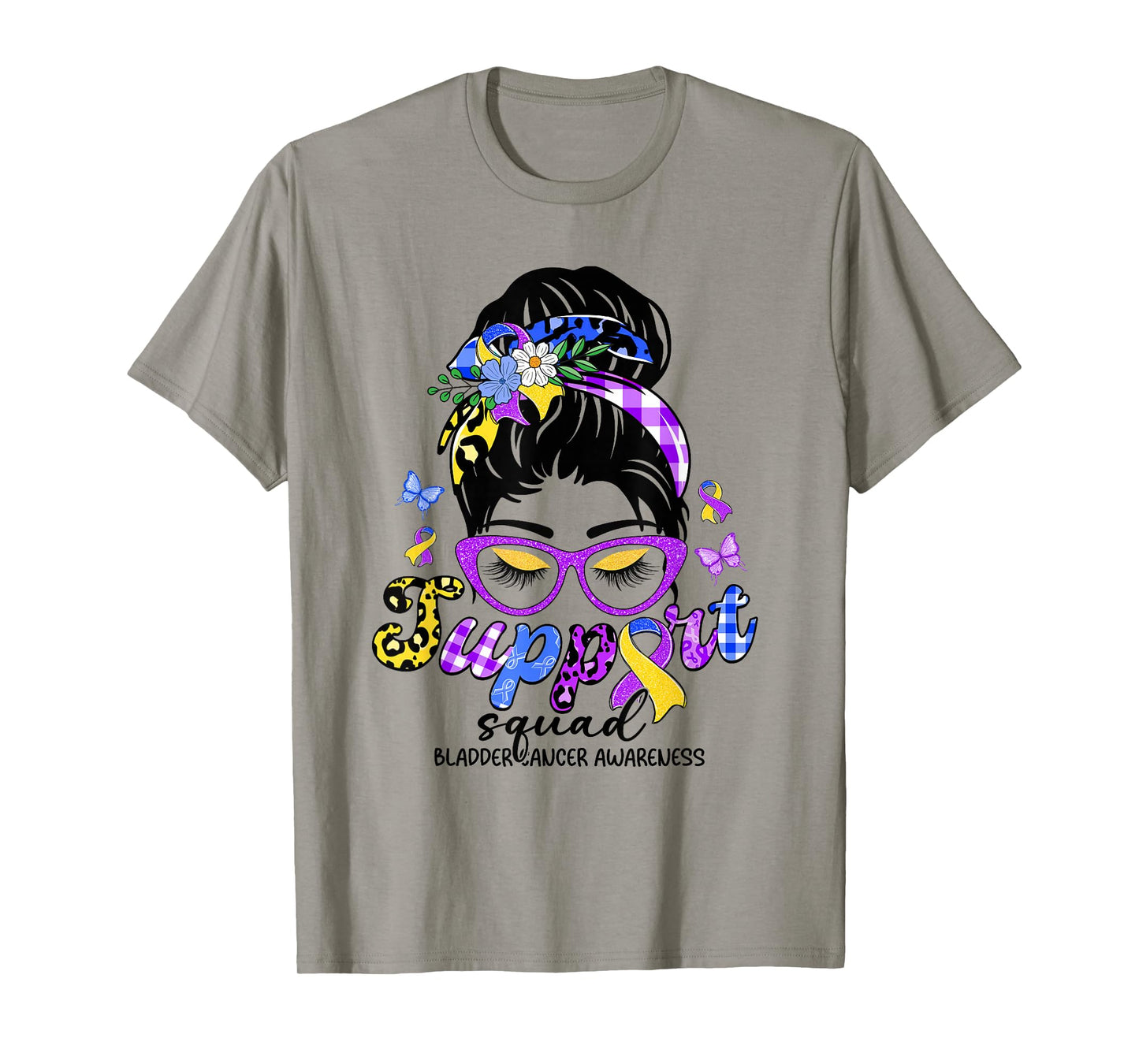 Support Squad Messy Bun Leopard Bladder Cancer Awareness T-Shirt