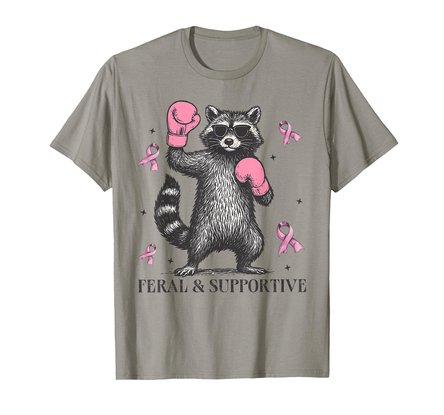 Feral and Supportive Breast Cancer Support Squad Raccoon T-Shirt