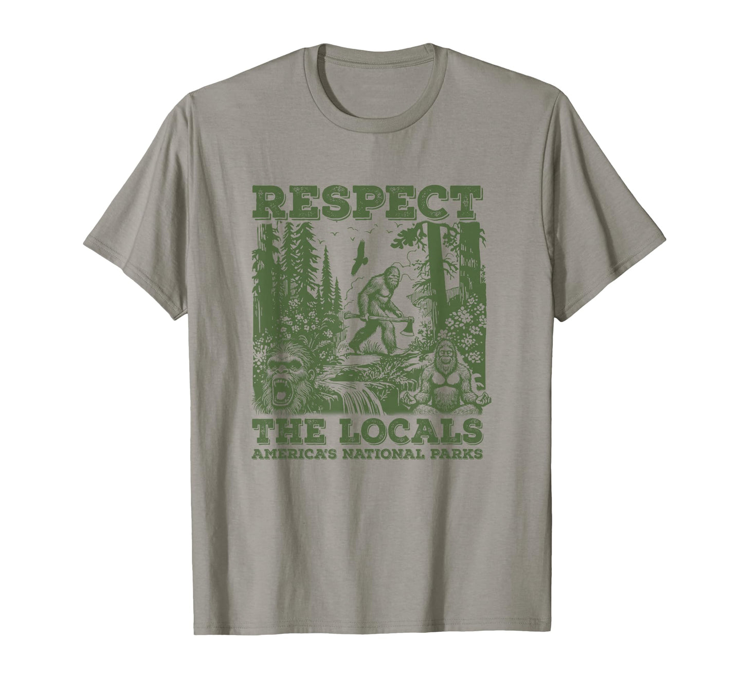 Respect The Locals Bigfoot Sasquatch American National Parks T-Shirt, Small, Grey