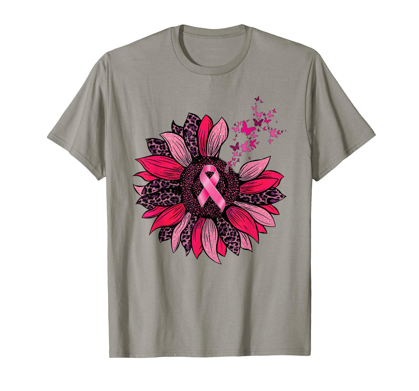 Breast Cancer Awareness Butterfly Sunflower Pink Ribbon T-Shirt