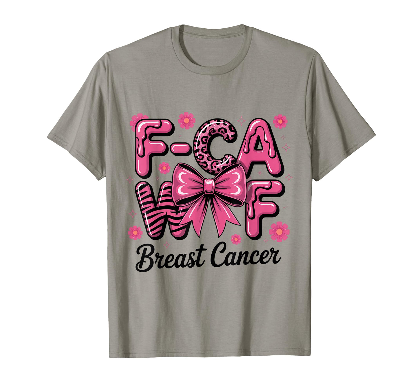 F-Caw-F Stacked Pink Bow Breast Cancer Awareness Design T-Shirt