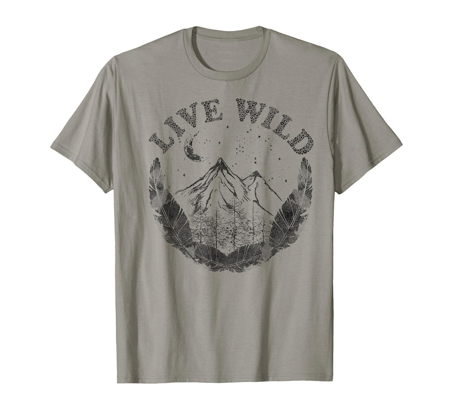 Live Wild Mountain And Feathers Sketch T-Shirt