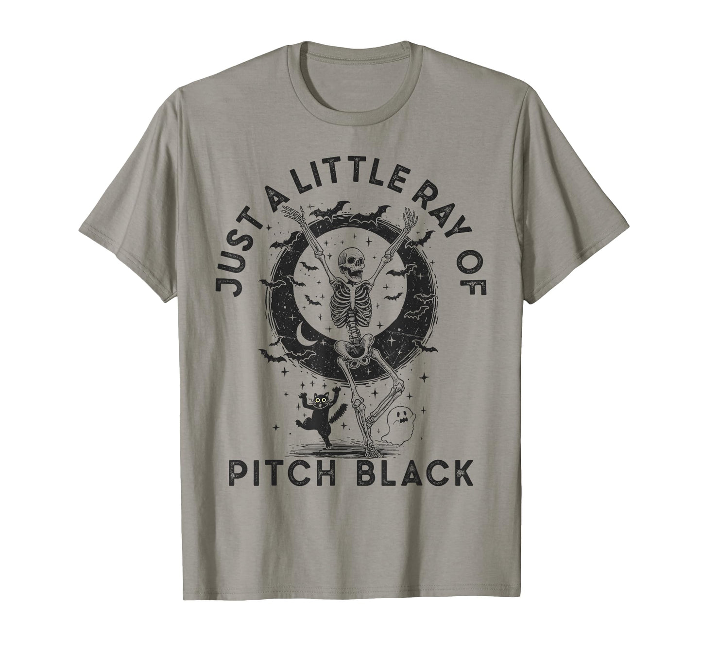 Just A Little Ray Pitch Black Skeleton Black Cat Halloween T-Shirt