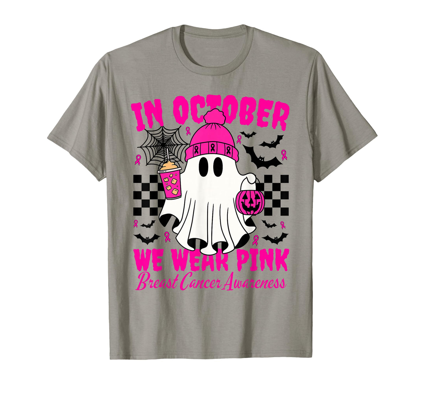 We Wear Pink in October Cute Ghost Breast Cancer Awareness T-Shirt