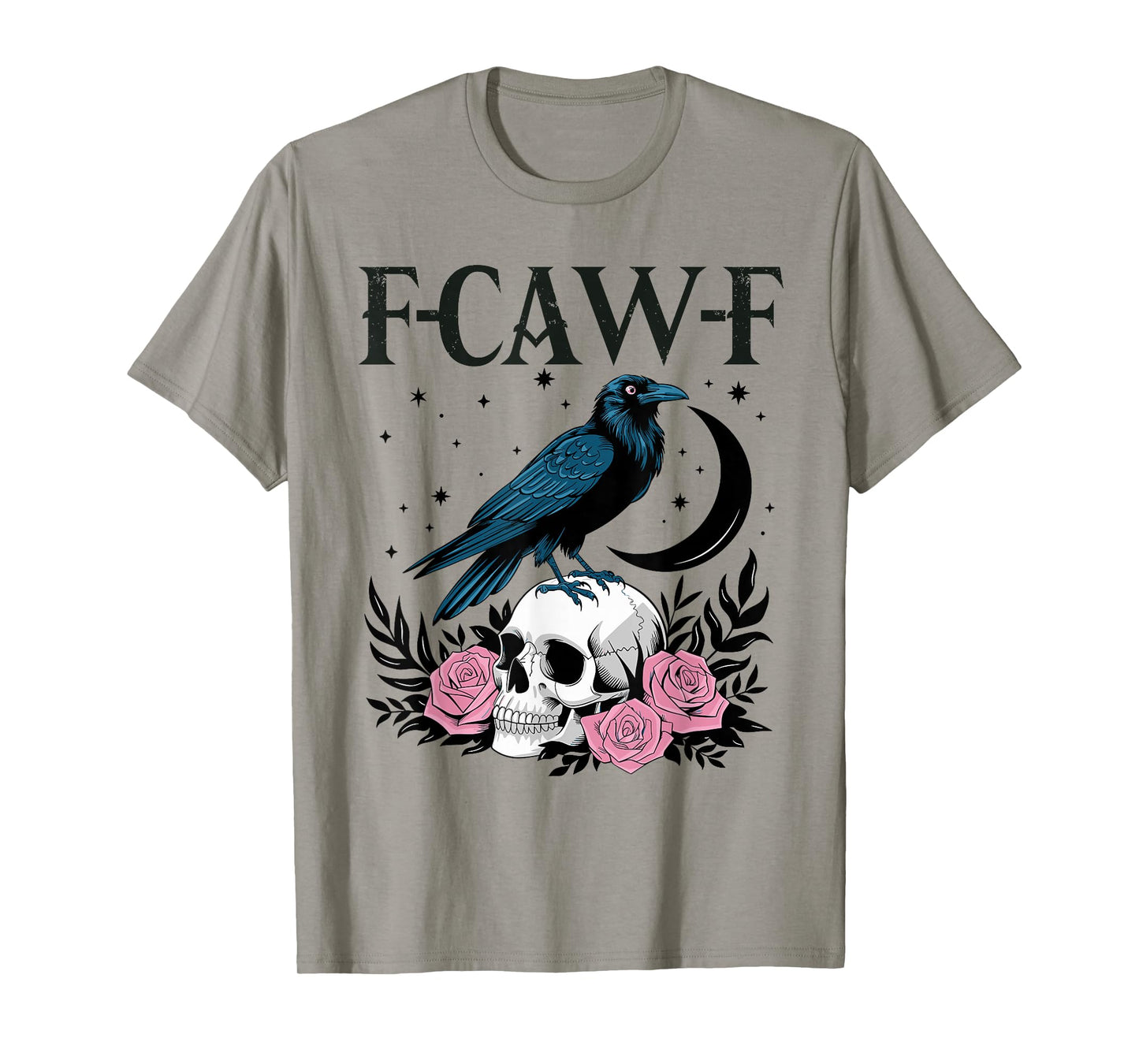 Funny F-Caw-F Crow Skull Roses Gothic Raven Moon Halloween T-Shirt