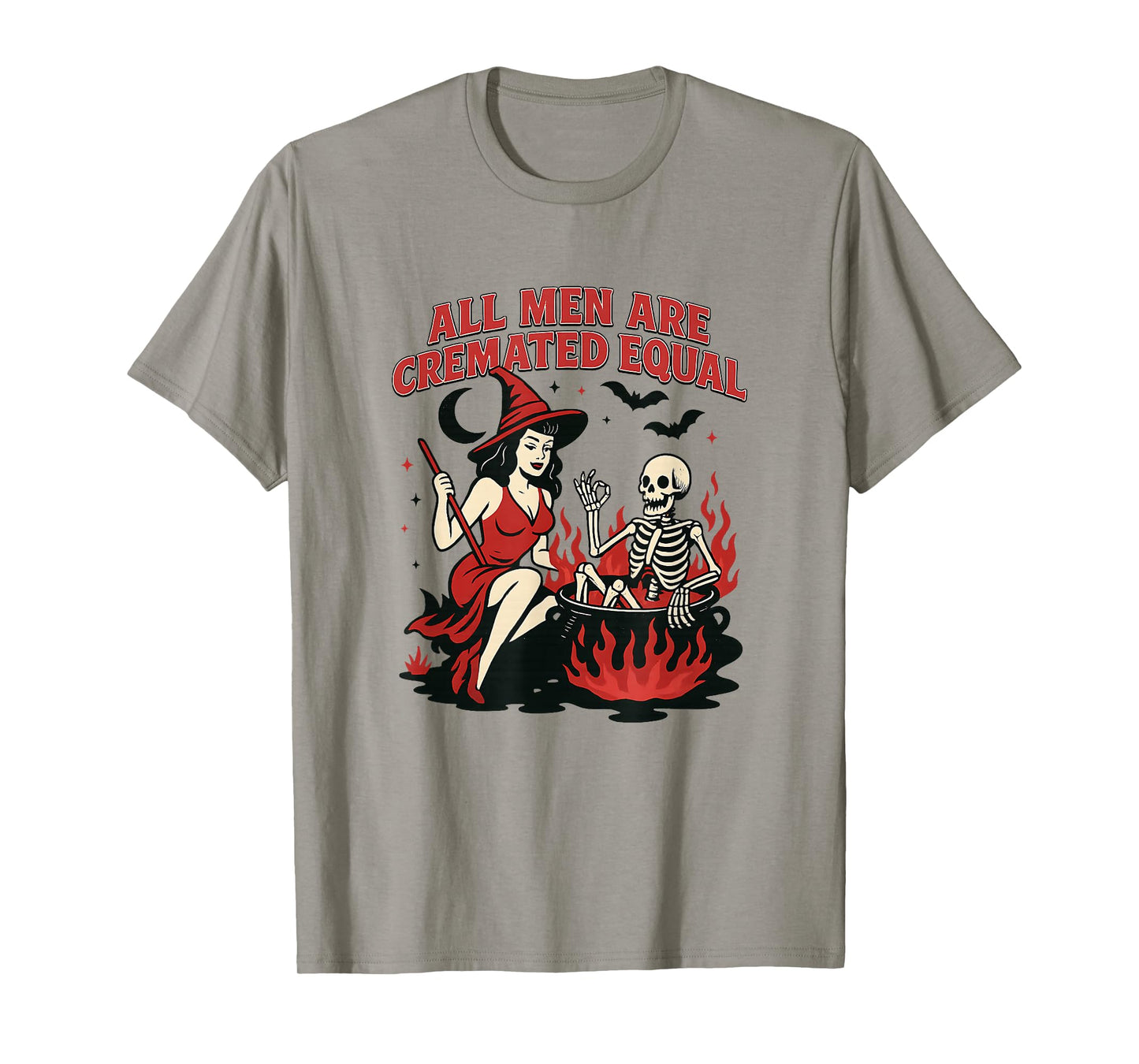 Witch and Skeleton Halloween Funny Cremation Graphic T-Shirt