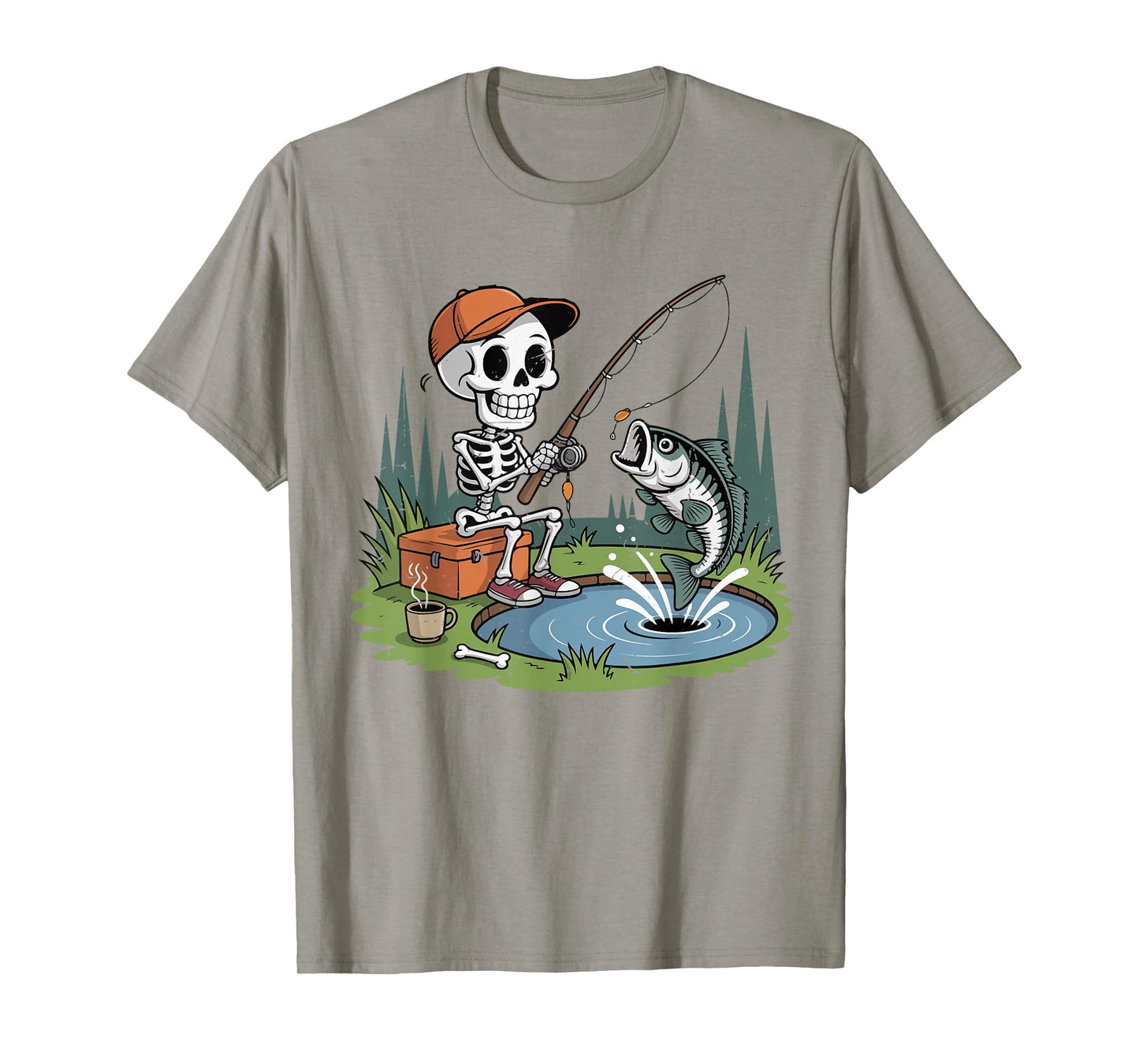 Youth Skeleton Fishing Halloween Costume Funny Bass Fish Boy T-Shirt