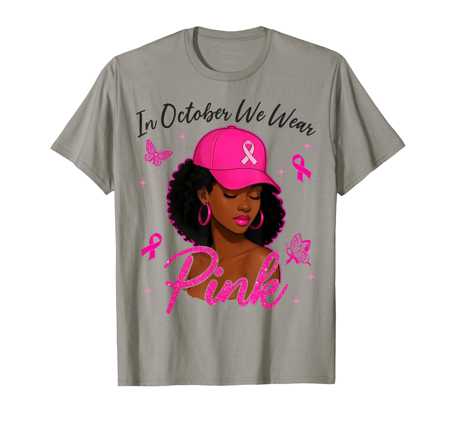 in October We Wear Pink Black Women Breast Cancer Awareness T-Shirt