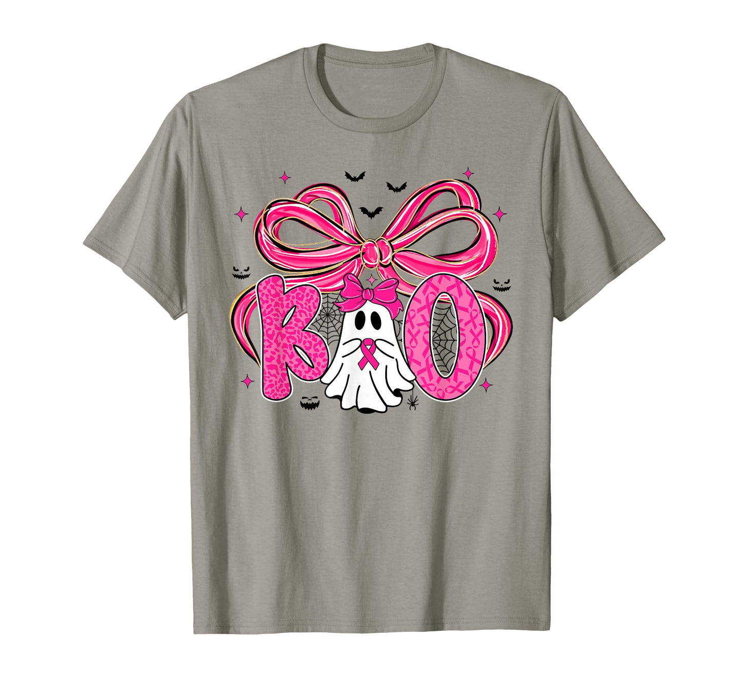 Coquette Bow Ghost Boo Breast Cancer Awareness Halloween T-Shirt