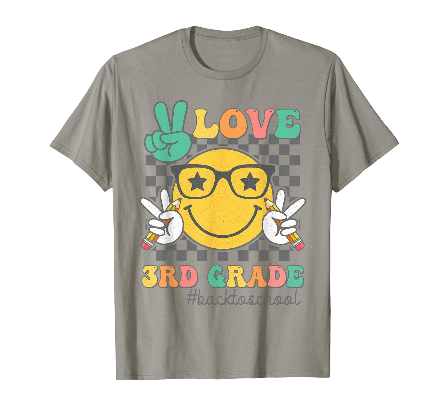 Peace Love 3rd Grade Cute Smile Face Back To School Girls T-Shirt