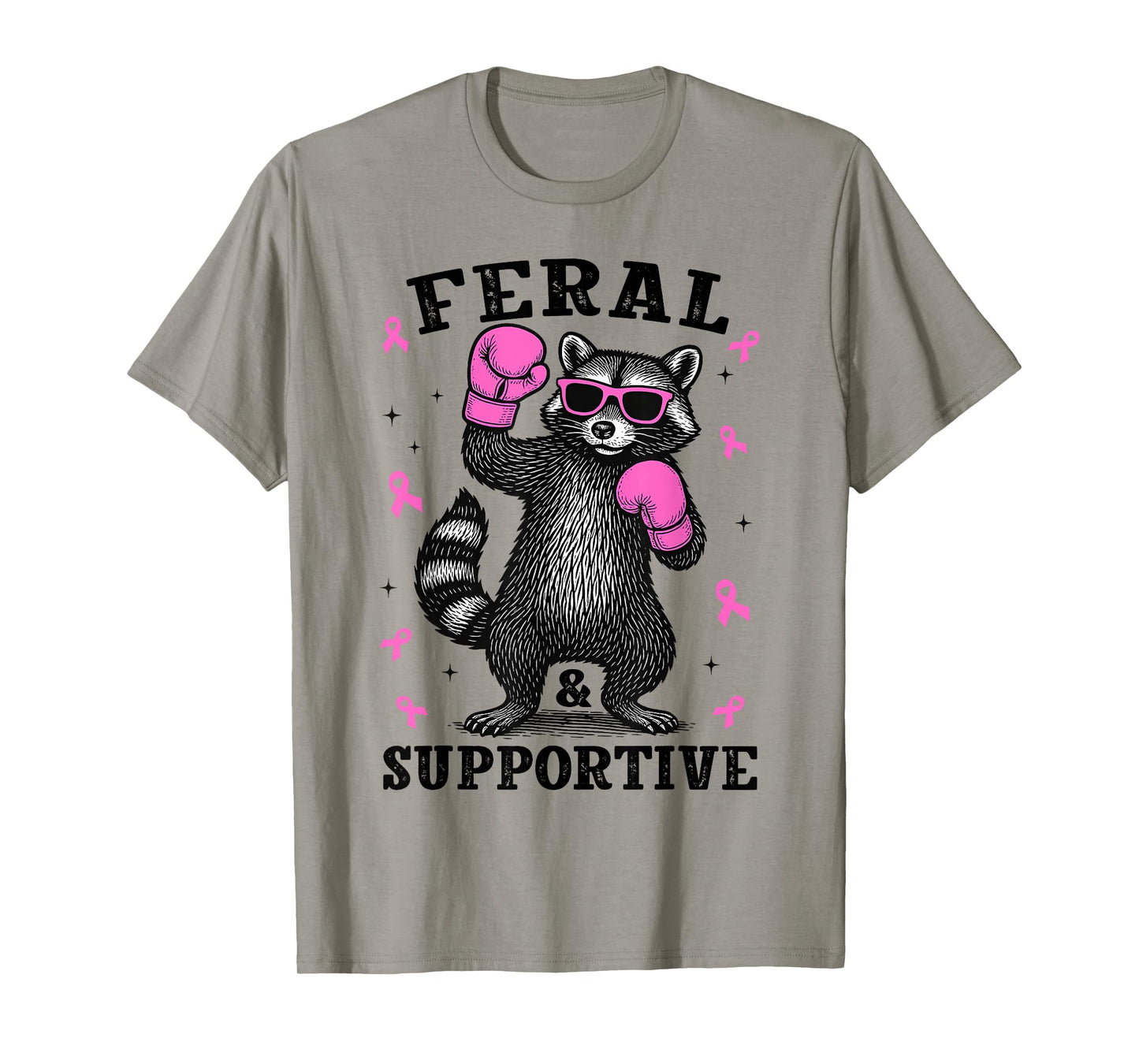 Feral and Supportive Breast Cancer Awareness Raccoon T-Shirt